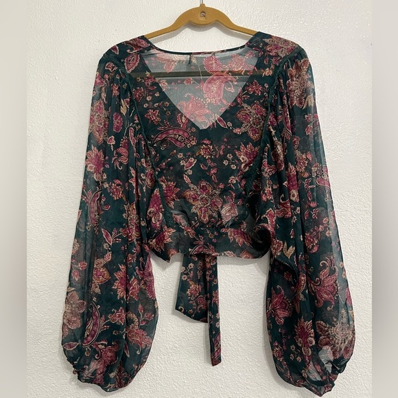 Band Of The Free River Deep Pine Paisley Tie Front Crop Top Small Cottagecore - Picture 10 of 13